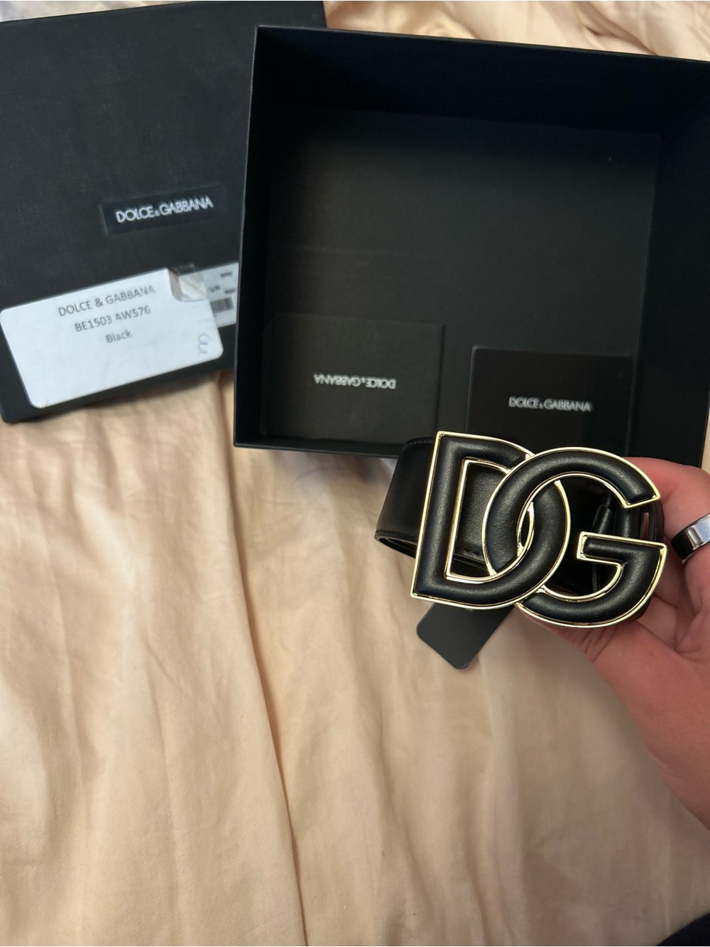 Dolce & Gabbana Black Leather Belt with Gold DG Buckle